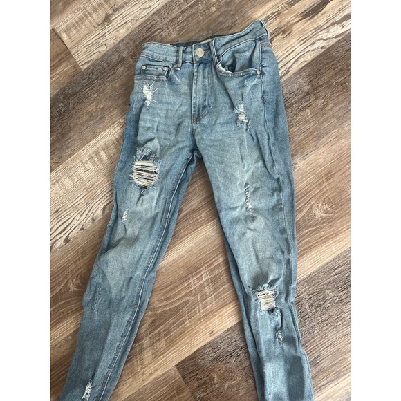 Almost Famous Womens High Rise Distressed Skinny Jeans Light Wash Blue Size 0 - Picture 2 of 6